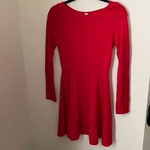 Red long sleeve American Apparel Skater Dress